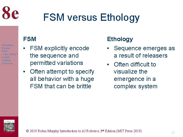 8 e Objectives Review FSM -Case Study 1 Scripts Tactical Summary FSM versus Ethology 8 e Objectives Review FSM -Case Study 1 Scripts Tactical Summary FSM versus Ethology