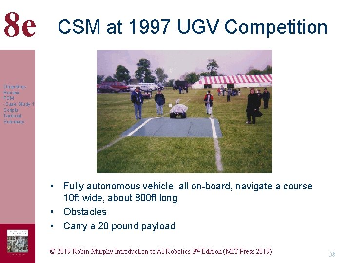 8 e CSM at 1997 UGV Competition Objectives Review FSM -Case Study 1 Scripts 8 e CSM at 1997 UGV Competition Objectives Review FSM -Case Study 1 Scripts