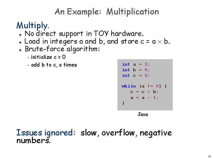 An Example: Multiplication Multiply. u u u No direct support in TOY hardware. Load