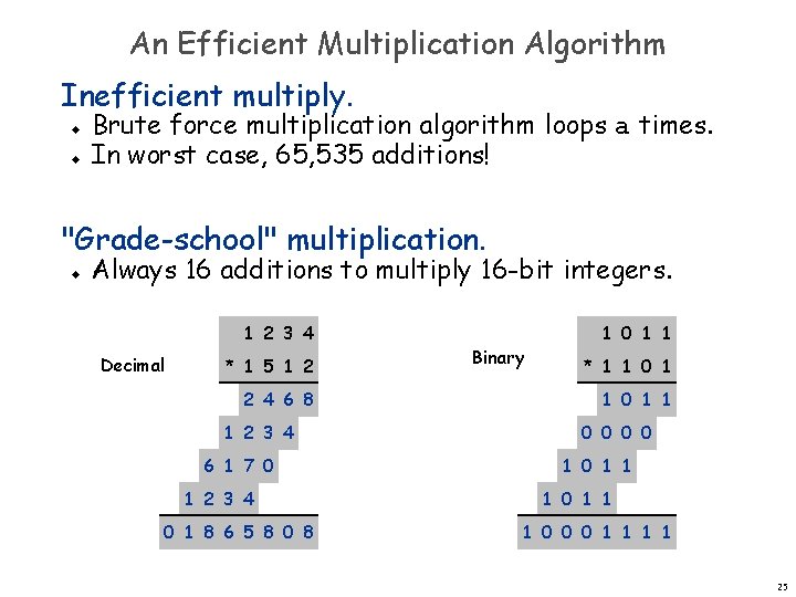 An Efficient Multiplication Algorithm Inefficient multiply. u u Brute force multiplication algorithm loops a An Efficient Multiplication Algorithm Inefficient multiply. u u Brute force multiplication algorithm loops a