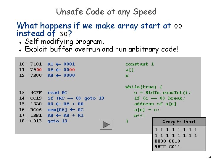 Unsafe Code at any Speed What happens if we make array start at 00