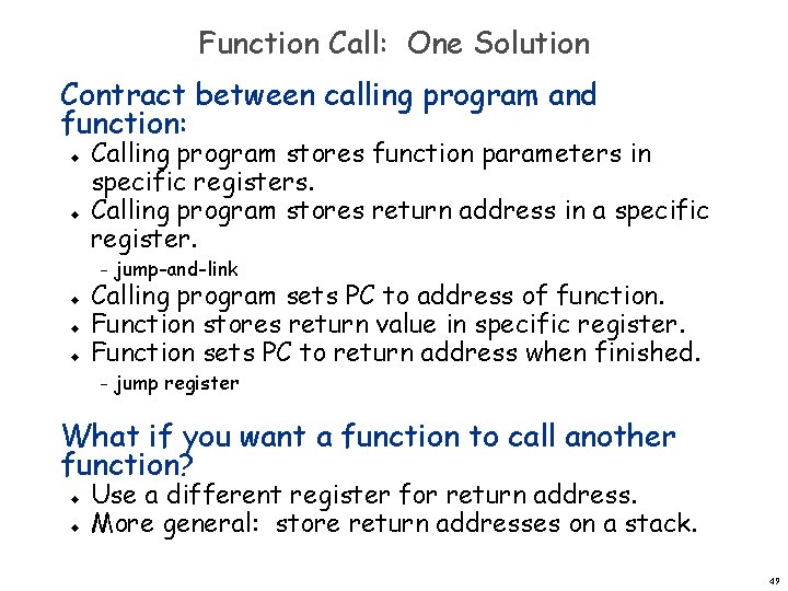 Function Call: One Solution Contract between calling program and function: u u u Calling