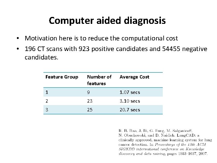 Computer aided diagnosis • Motivation here is to reduce the computational cost • 196