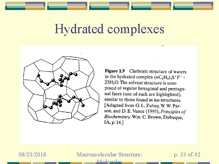 Hydrated complexes 08/23/2018 Macromolecular Structure: Molecules p. 33 of 42 