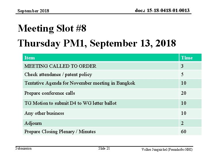 doc. : 15 -18 -0418 -01 -0013 September 2018 Meeting Slot #8 Thursday PM