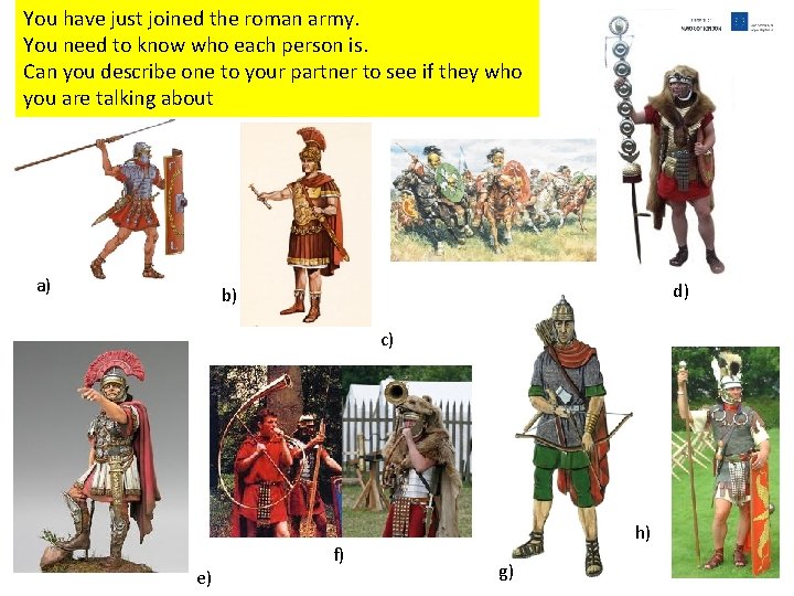 You have just joined the roman army. You need to know who each person