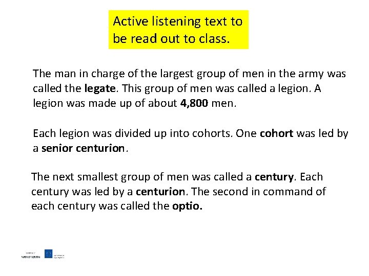 Active listening text to be read out to class. The man in charge of