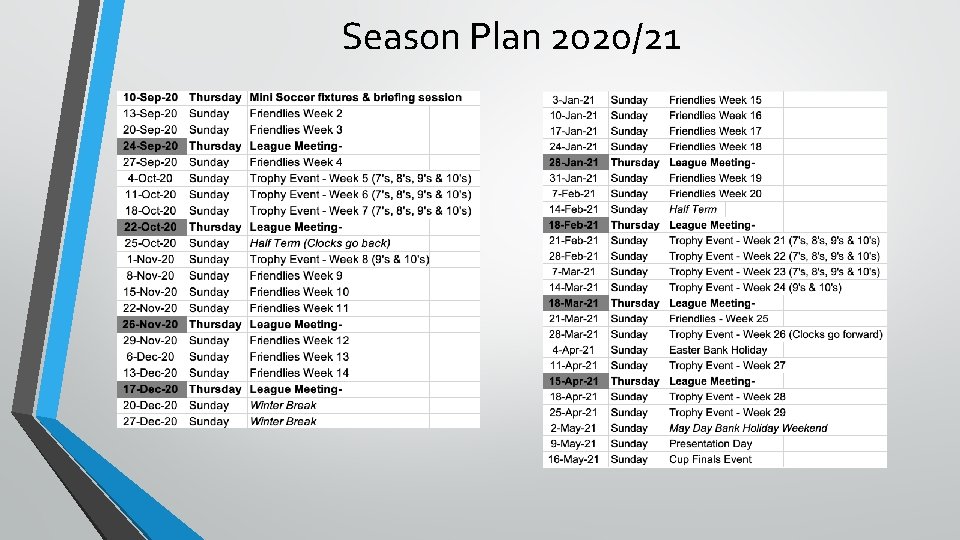 Season Plan 2020/21 