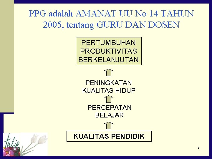 PPG adalah AMANAT UU No 14 TAHUN 2005, tentang GURU DAN DOSEN PERTUMBUHAN PRODUKTIVITAS