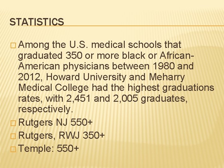 STATISTICS � Among the U. S. medical schools that graduated 350 or more black