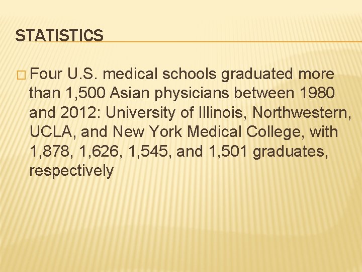 STATISTICS � Four U. S. medical schools graduated more than 1, 500 Asian physicians