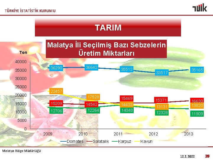 TÜRKİYE İSTATİSTİK KURUMU TARIM Ton Malatya İli Seçilmiş Bazı Sebzelerin Üretim Miktarları 40000 35000