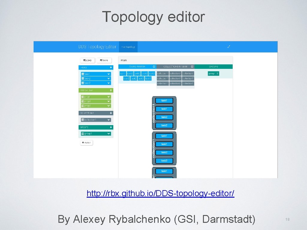 Topology editor http: //rbx. github. io/DDS-topology-editor/ By Alexey Rybalchenko (GSI, Darmstadt) 18 