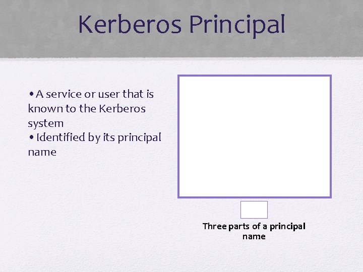Kerberos Principal • A service or user that is known to the Kerberos system