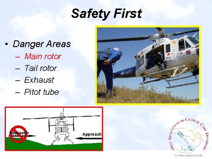 Safety First • Danger Areas – – Main rotor Tail rotor Exhaust Pitot tube