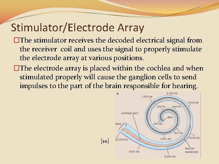 Stimulator/Electrode Array �The stimulator receives the decoded electrical signal from the receiver coil and