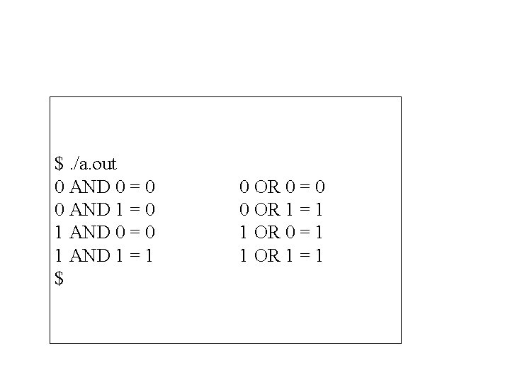 $. /a. out 0 AND 0 = 0 0 AND 1 = 0 1