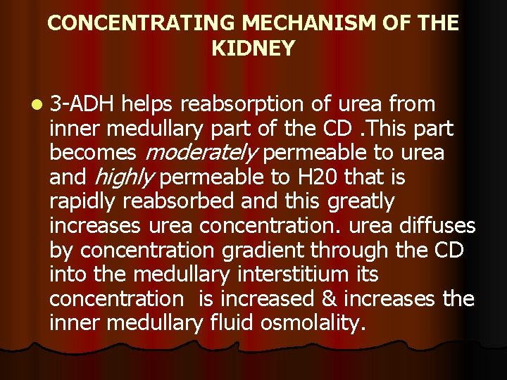 CONCENTRATING MECHANISM OF THE KIDNEY l 3 -ADH helps reabsorption of urea from inner