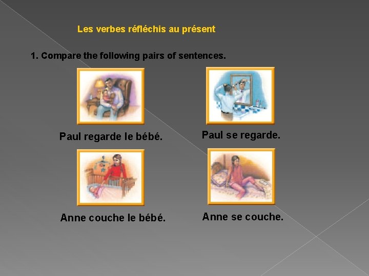 Les verbes réfléchis au présent 1. Compare the following pairs of sentences. Paul regarde