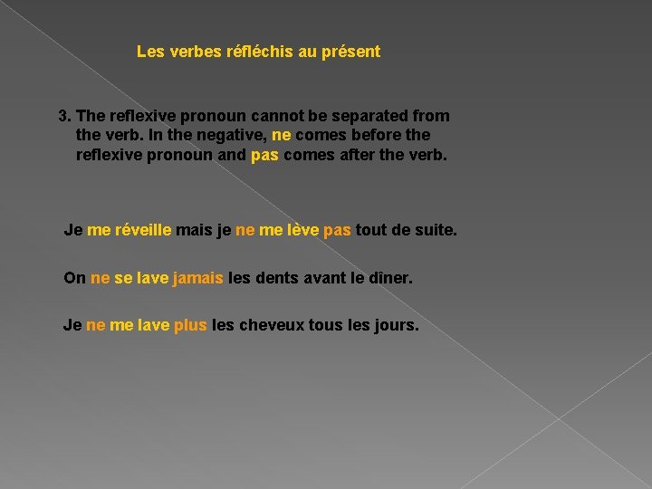 Les verbes réfléchis au présent 3. The reflexive pronoun cannot be separated from the