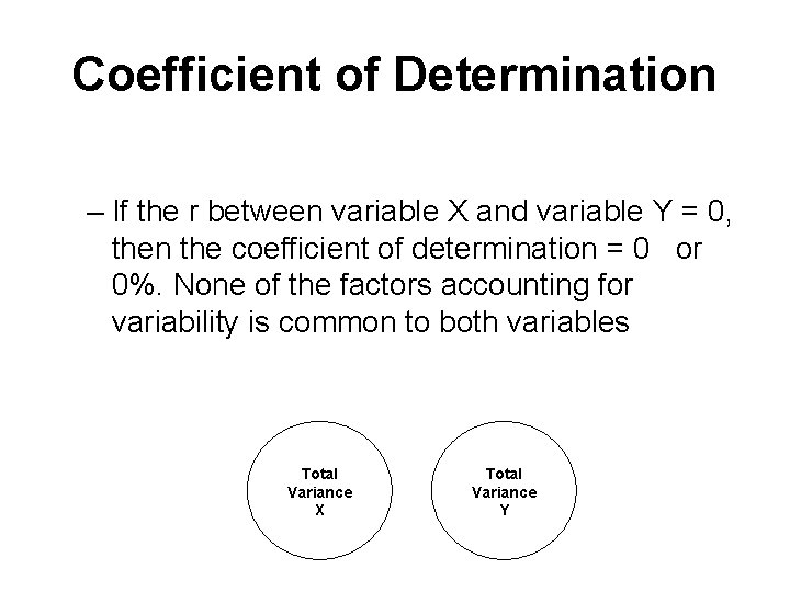 Coefficient of Determination – If the r between variable X and variable Y =