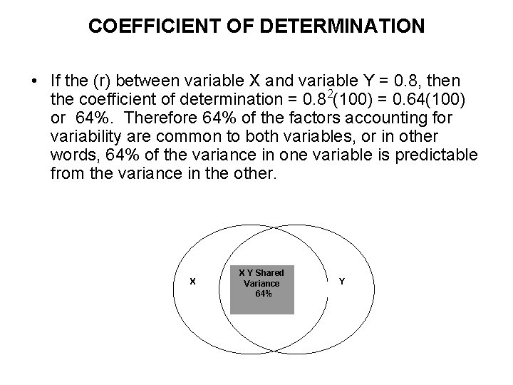 COEFFICIENT OF DETERMINATION • If the (r) between variable X and variable Y =