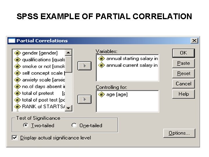 SPSS EXAMPLE OF PARTIAL CORRELATION 