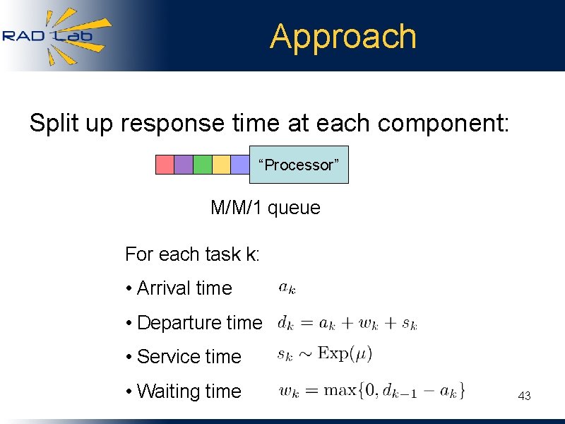 Approach Split up response time at each component: “Processor” M/M/1 queue For each task