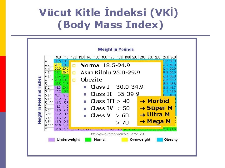 Vücut Kitle İndeksi (VKİ) (Body Mass Index) p p p Normal 18. 5 -24.