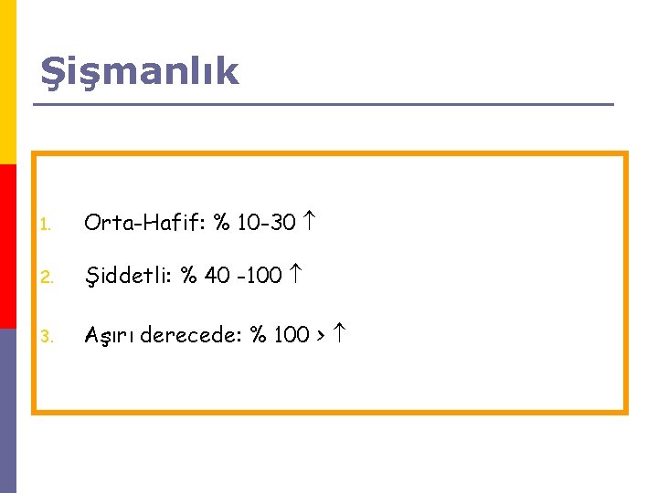 Şişmanlık İdeal Ağırlık 1. 2. Broca İndeks Orta-Hafif: % 10 -30 p p 3.