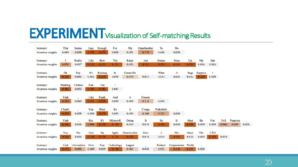 EXPERIMENTVisualization of Self-matching Results 20 