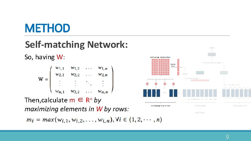 METHOD Self-matching Network: So, having W: Then, calculate m ∈ Rn by maximizing elements