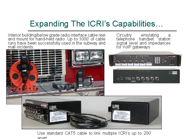 Expanding The ICRI’s Capabilities… Interior building/below grade radio interface cable reel and mount for