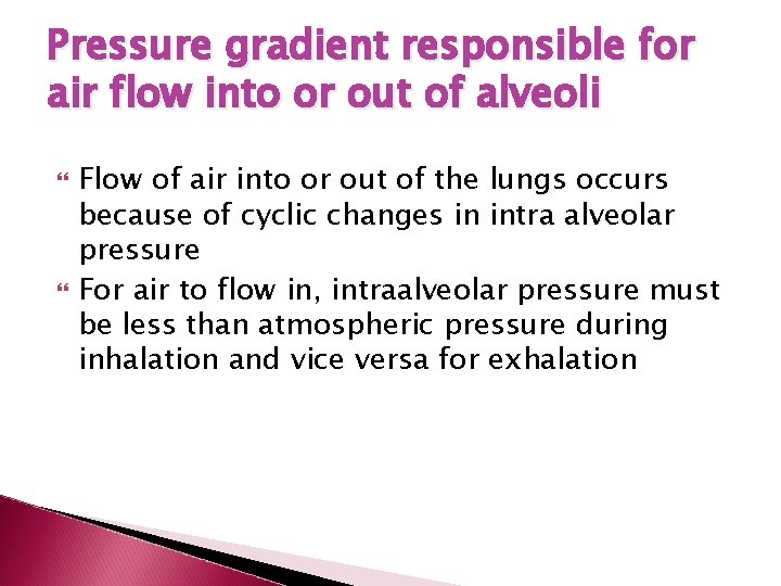 Pressure gradient responsible for air flow into or out of alveoli Flow of air