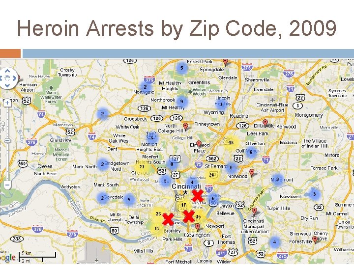 Heroin Arrests by Zip Code, 2009 * 