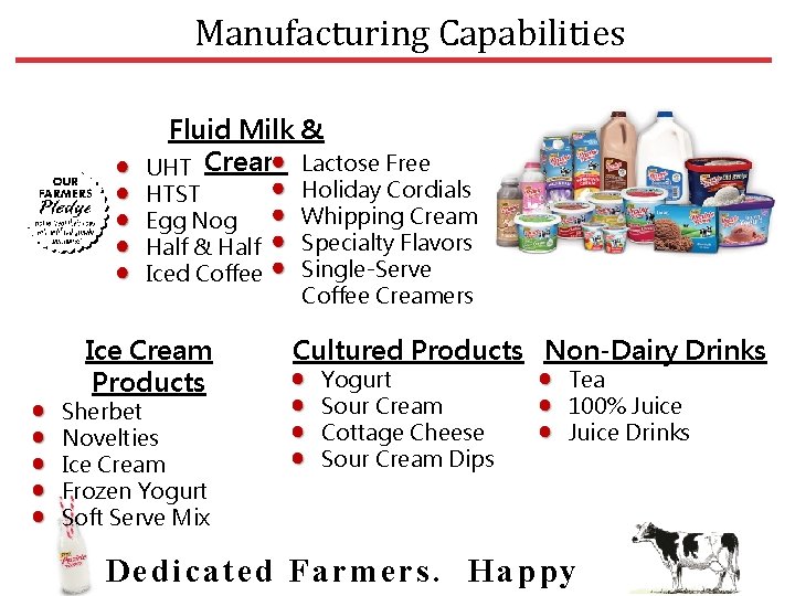 Manufacturing Capabilities Fluid Milk & UHT Cream Lactose Free HTST Egg Nog Half &