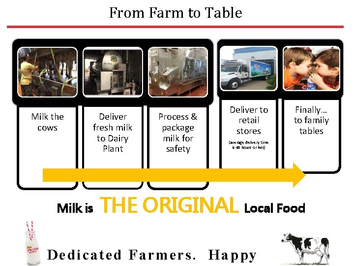 From Farm to Table Milk the cows Deliver fresh milk to Dairy Plant Milk