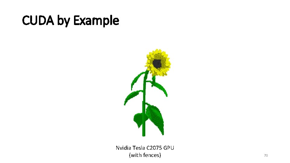 CUDA by Example Nvidia Tesla C 2075 GPU (with fences) 70 