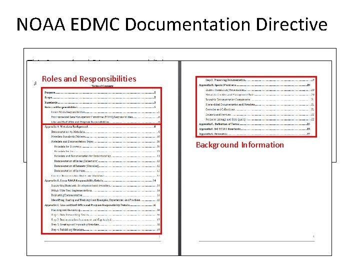 NOAA EDMC Documentation Directive This Procedural Directive establishes Roles and Responsibilities 1) a metadata