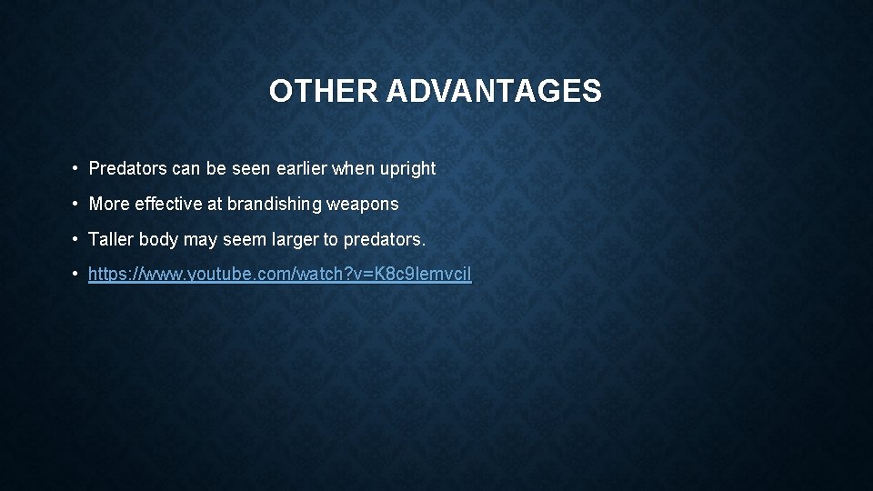 OTHER ADVANTAGES • Predators can be seen earlier when upright • More effective at