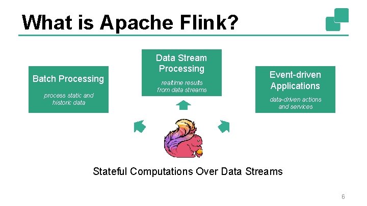 What is Apache Flink? Data Stream Processing Batch Processing process static and historic data