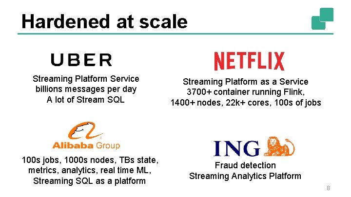 Hardened at scale Streaming Platform Service billions messages per day A lot of Stream