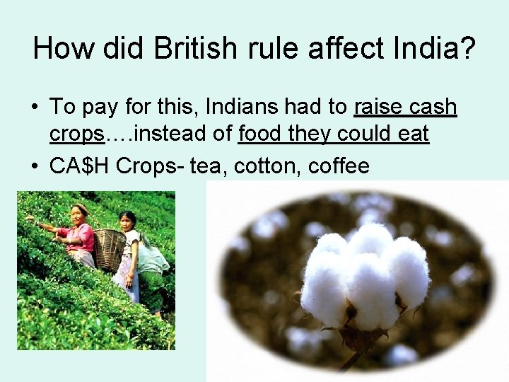 How did British rule affect India? • To pay for this, Indians had to