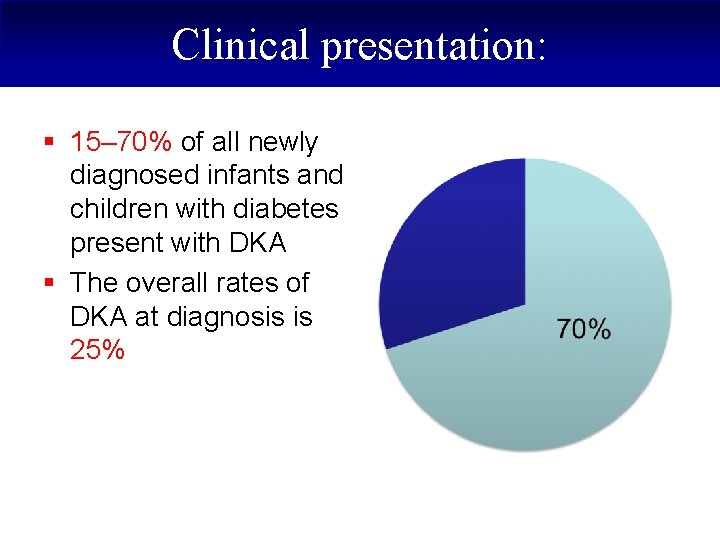 Clinical presentation: § 15– 70% of all newly diagnosed infants and children with diabetes