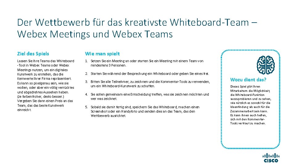 Der Wettbewerb für das kreativste Whiteboard-Team – Webex Meetings und Webex Teams Ziel des