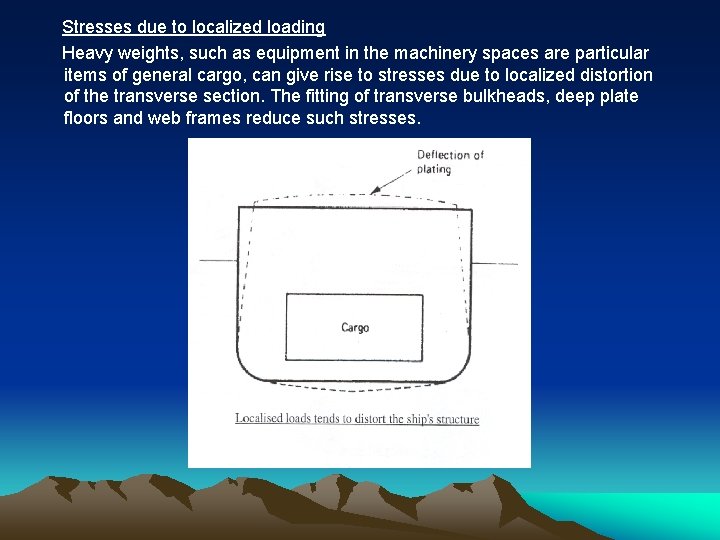 Stresses due to localized loading Heavy weights, such as equipment in the machinery spaces