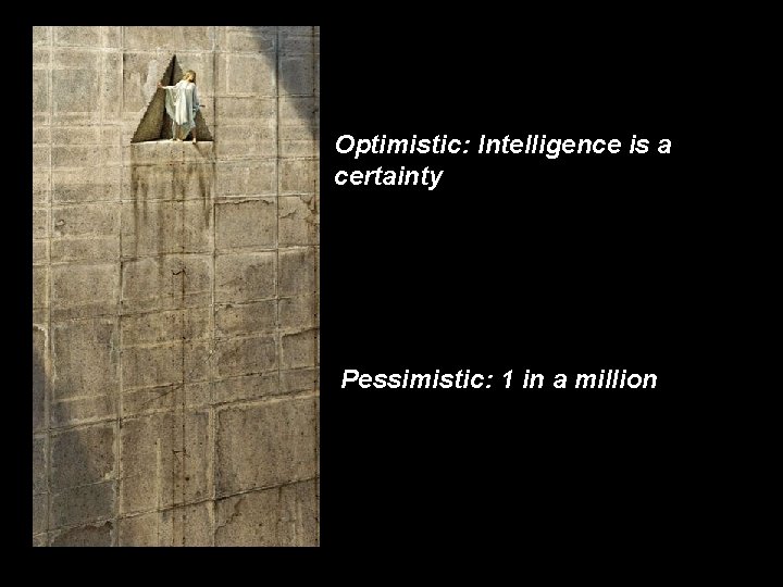 Optimistic: Intelligence is a certainty Pessimistic: 1 in a million 