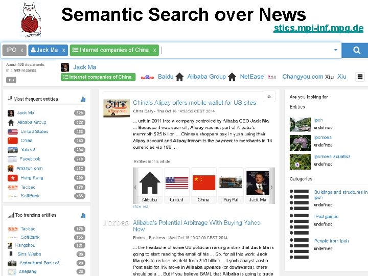 Semantic Search over News stics. mpi-inf. mpg. de Semantic Search over News stics. mpi-inf. mpg. de