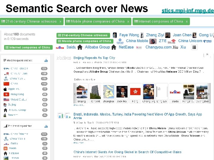 Semantic Search over News stics. mpi-inf. mpg. de Semantic Search over News stics. mpi-inf. mpg. de