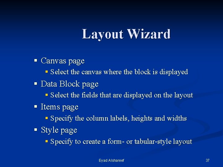 Layout Wizard § Canvas page § Select the canvas where the block is displayed